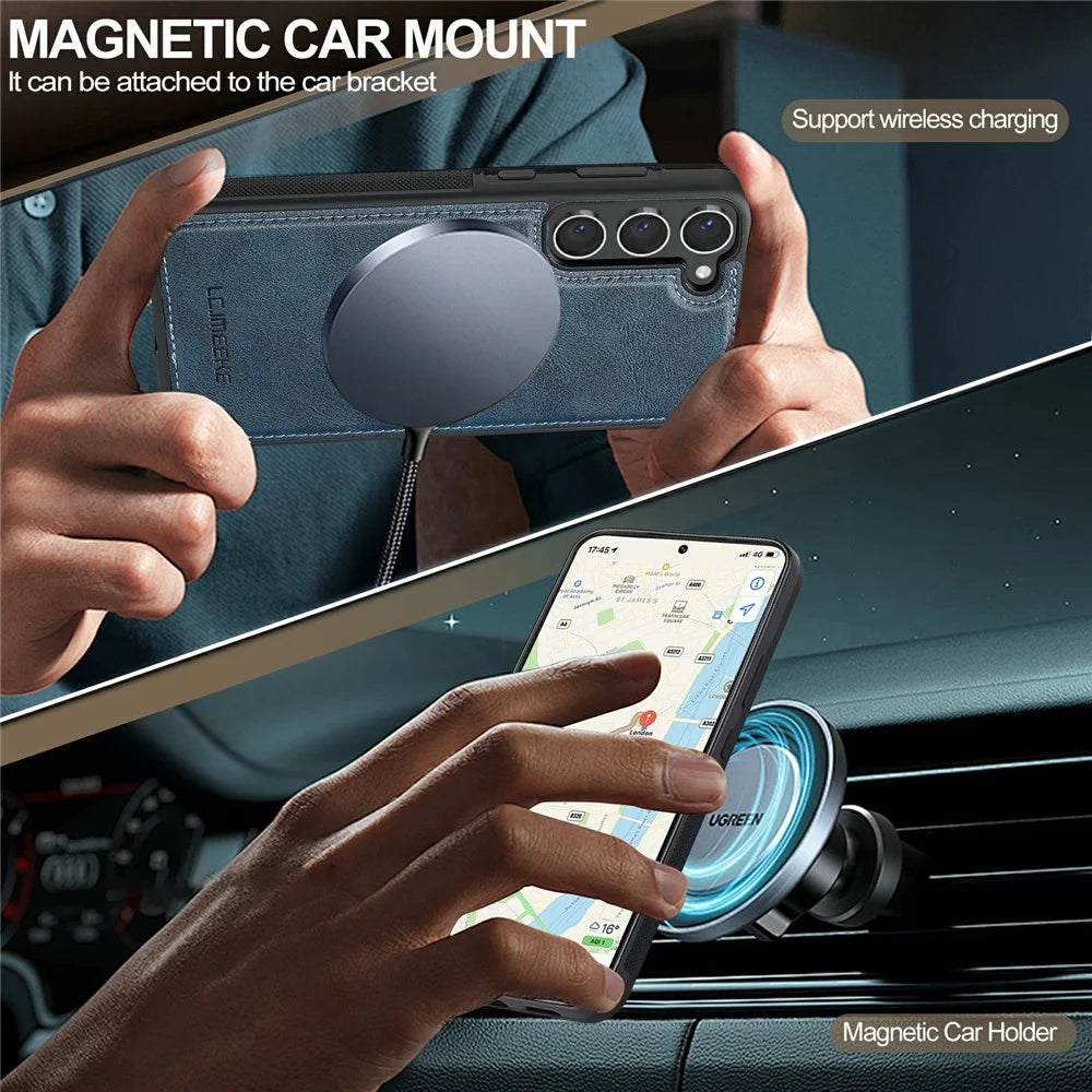 LC.IMEEKE For Samsung Galaxy S23 Magnetic Case Leather TPU Back Cover - Blue - 4
