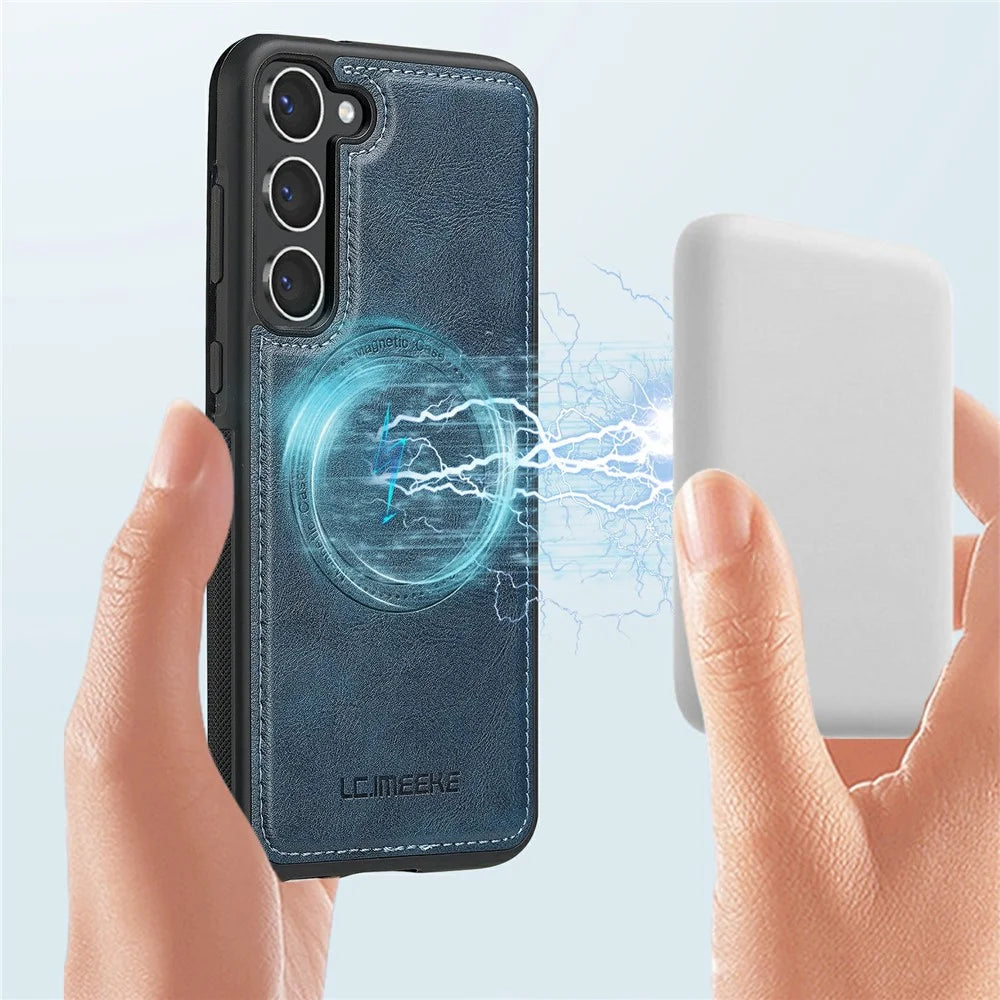 LC.IMEEKE For Samsung Galaxy S23 Magnetic Case Leather TPU Back Cover - Blue - 6