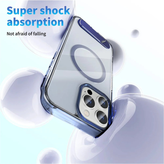 For iPhone 16 Pro Case Compatible with MagSafe Folding Kickstand Anti Drop PC + TPU Back Cover - Blue - 5