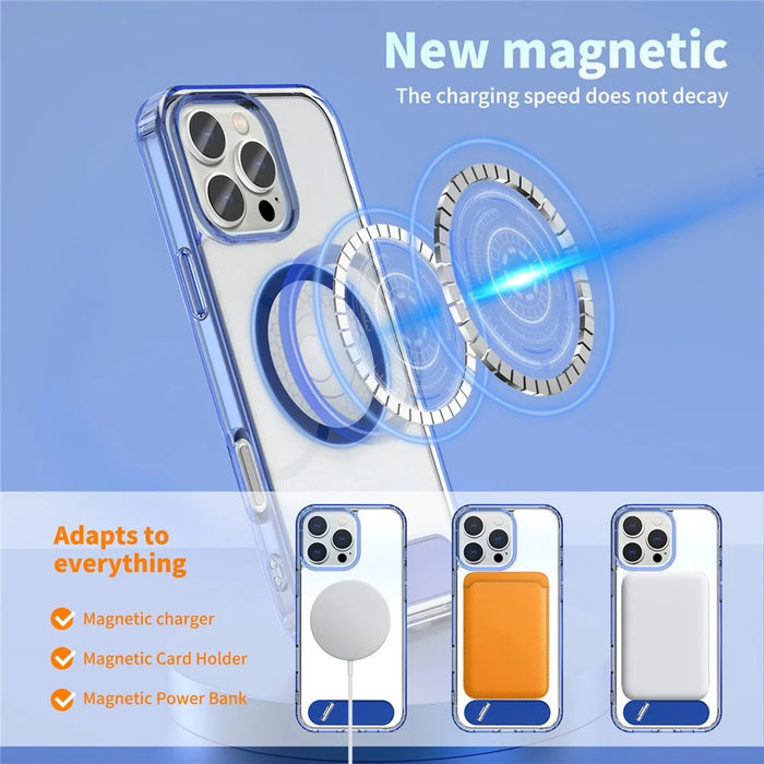 For iPhone 16 Pro Case Compatible with MagSafe Folding Kickstand Anti Drop PC + TPU Back Cover - Blue - 7