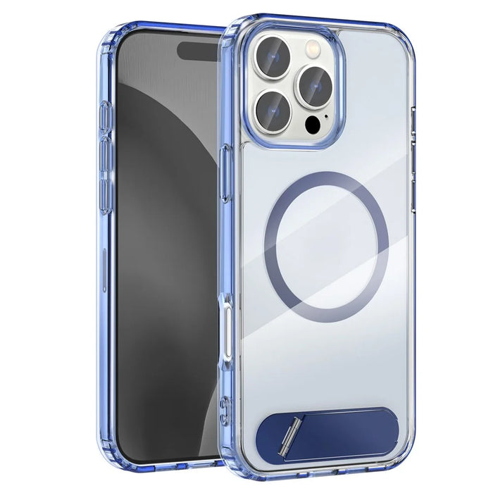 For iPhone 16 Pro Max Case Compatible with MagSafe Folding Kickstand Anti Drop PC + TPU Back Cover - Blue - 1