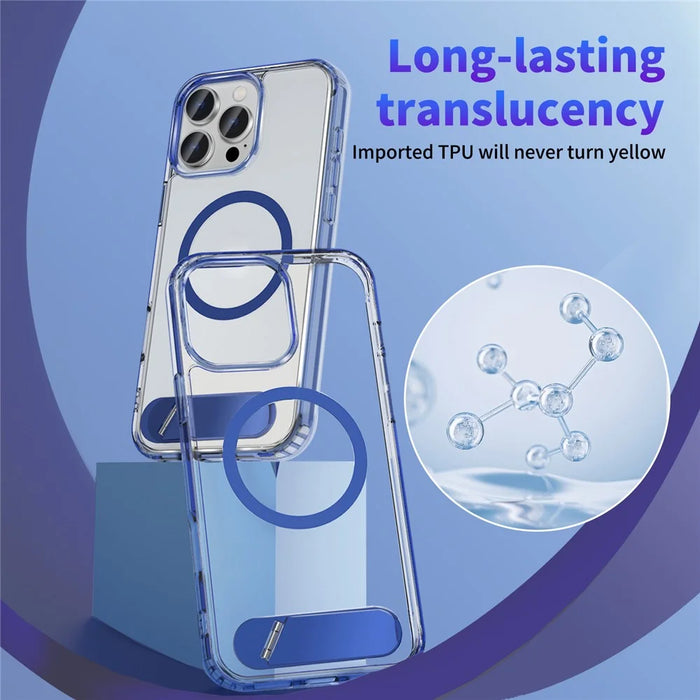 For iPhone 16 Pro Max Case Compatible with MagSafe Folding Kickstand Anti Drop PC + TPU Back Cover - Blue - 3