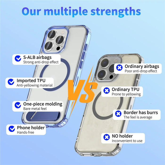 For iPhone 16 Pro Max Case Compatible with MagSafe Folding Kickstand Anti Drop PC + TPU Back Cover - Blue - 4