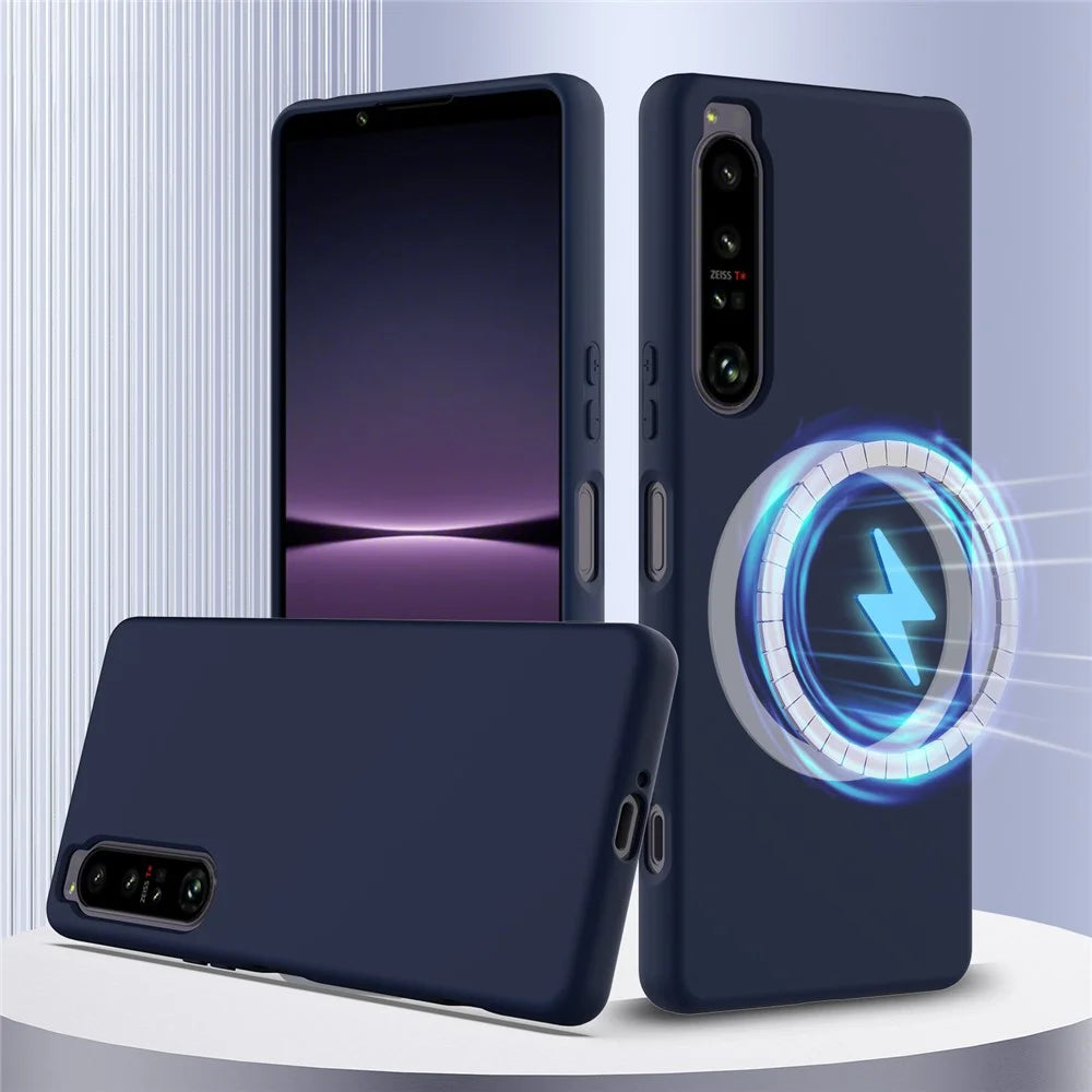 For Sony Xperia 1 IV 5G Magnetic Case Liquid Silicone Phone Cover with Lanyard - Dark Blue - 2