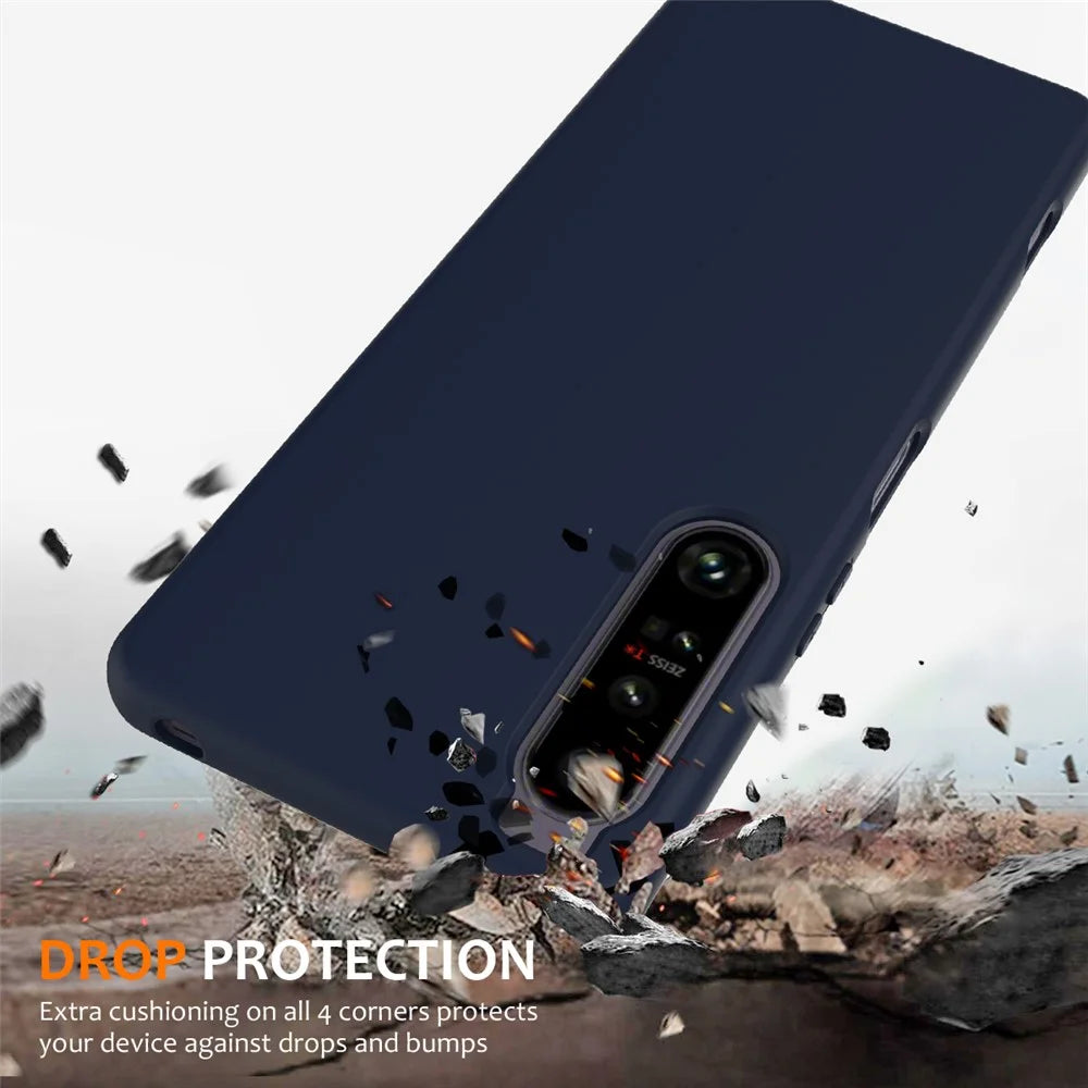 For Sony Xperia 1 IV 5G Magnetic Case Liquid Silicone Phone Cover with Lanyard - Dark Blue - 3