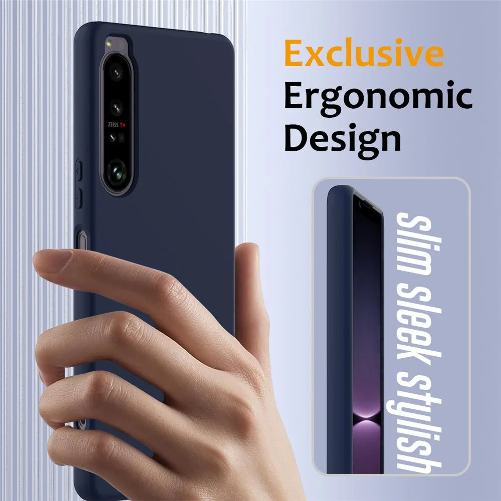 For Sony Xperia 1 IV 5G Magnetic Case Liquid Silicone Phone Cover with Lanyard - Dark Blue - 5