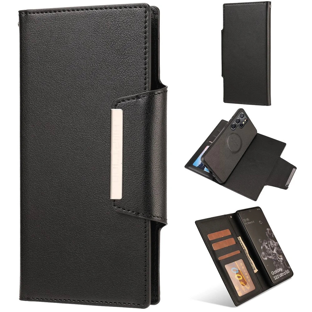 For Samsung Galaxy S25 Ultra Case PU Leather Wallet Detachable Phone Cover - Black - 1