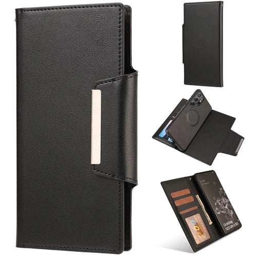 For Samsung Galaxy S25 Ultra Case PU Leather Wallet Detachable Phone Cover - Black - 1