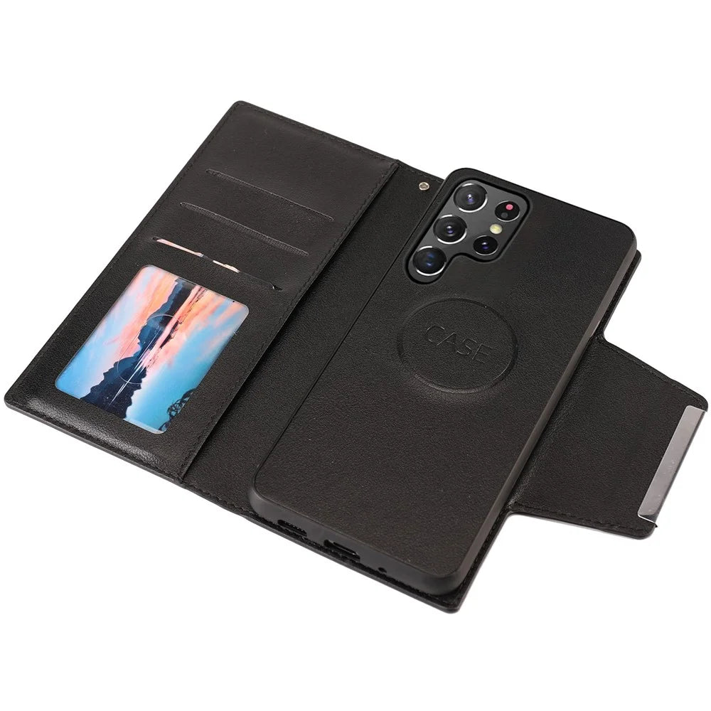 For Samsung Galaxy S25 Ultra Case PU Leather Wallet Detachable Phone Cover - Black - 5