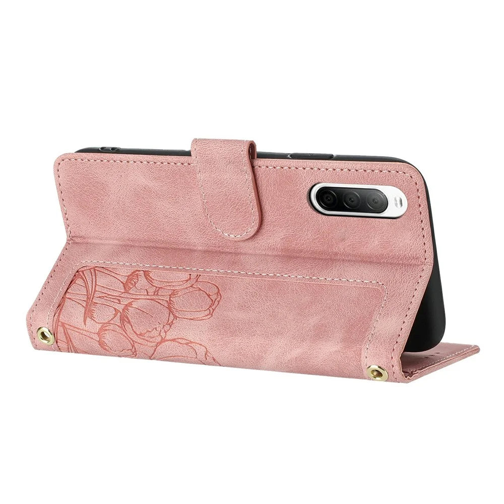 For Sony Xperia 10 V Tulip Leather Case Phone Cover with 5 Card Slots Wallet - Pink - 2