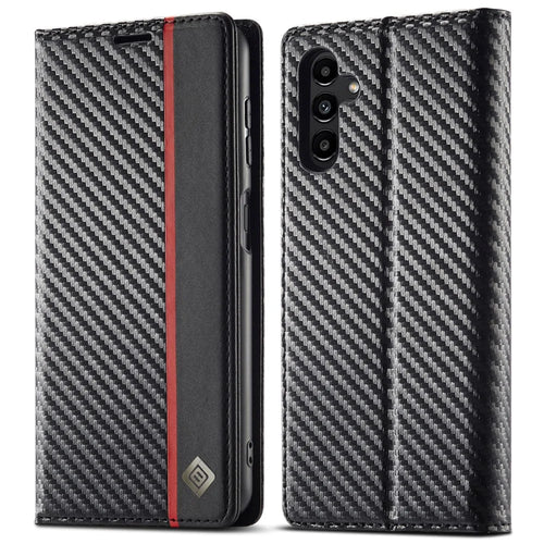 LC.IMEEKE For Samsung Galaxy A36 5G Case Carbon Fiber Texture Phone Cover Stand Card Holder - Vertical Stripe - 1