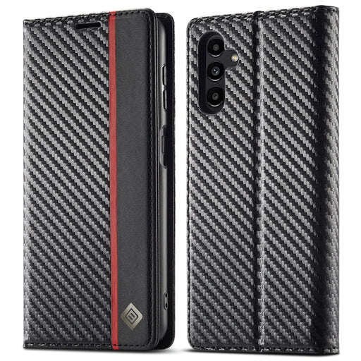 LC.IMEEKE For Samsung Galaxy A36 5G Case Carbon Fiber Texture Phone Cover Stand Card Holder - Vertical Stripe - 1