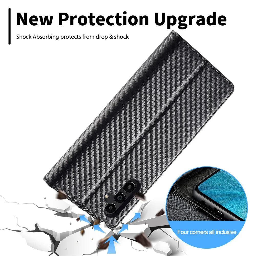 LC.IMEEKE For Samsung Galaxy A36 5G Case Carbon Fiber Texture Phone Cover Stand Card Holder - Vertical Stripe - 5