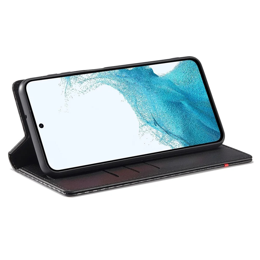 LC.IMEEKE For Samsung Galaxy A26 5G Case Carbon Fiber Texture Phone Cover Stand Card Holder - Vertical Stripe - 3