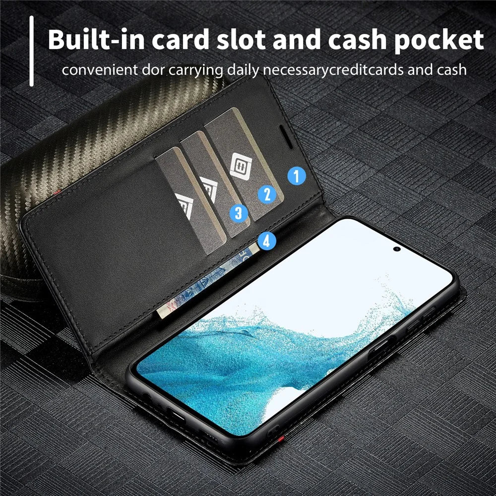 LC.IMEEKE For Samsung Galaxy A26 5G Case Carbon Fiber Texture Phone Cover Stand Card Holder - Vertical Stripe - 7