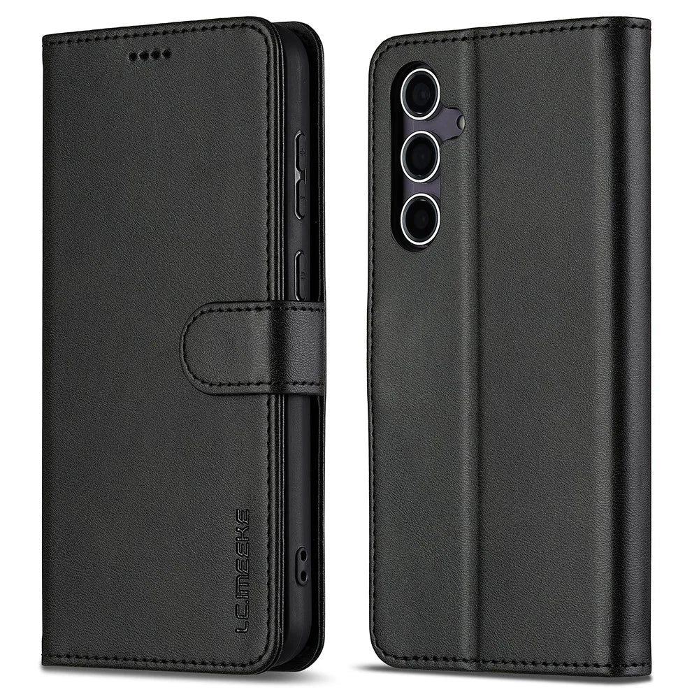 LC.IMEEKE For Samsung Galaxy A26 5G Case Calf Texture PU Leather Stand Wallet Phone Cover - Black - 1