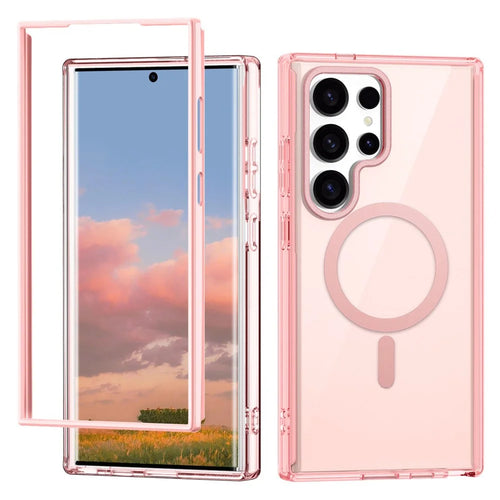 For Samsung Galaxy S25 Ultra Magnetic Case PC+TPU Clear Phone Cover (Without PET Screen Film) - Pink - 1