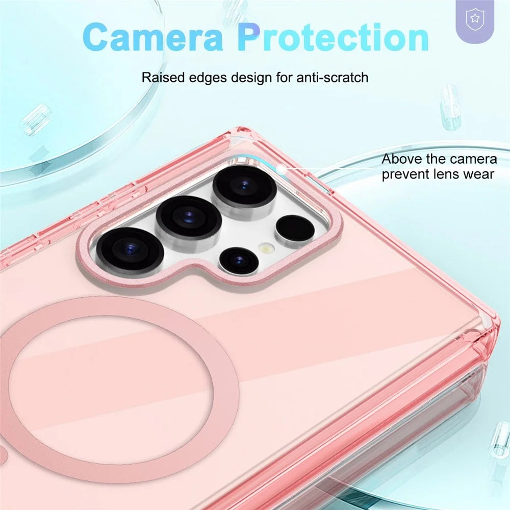 For Samsung Galaxy S25 Ultra Magnetic Case PC+TPU Clear Phone Cover (Without PET Screen Film) - Pink - 4