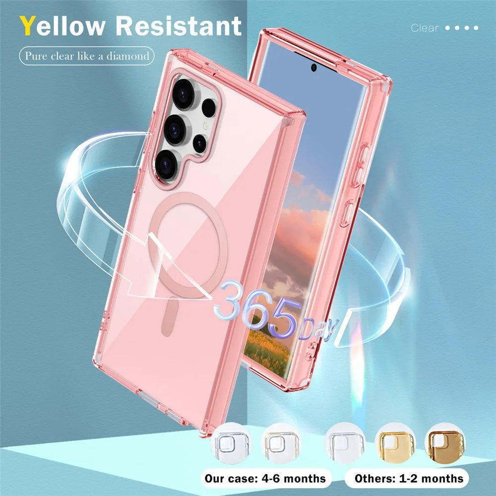 For Samsung Galaxy S25 Ultra Magnetic Case PC+TPU Clear Phone Cover (Without PET Screen Film) - Pink - 6