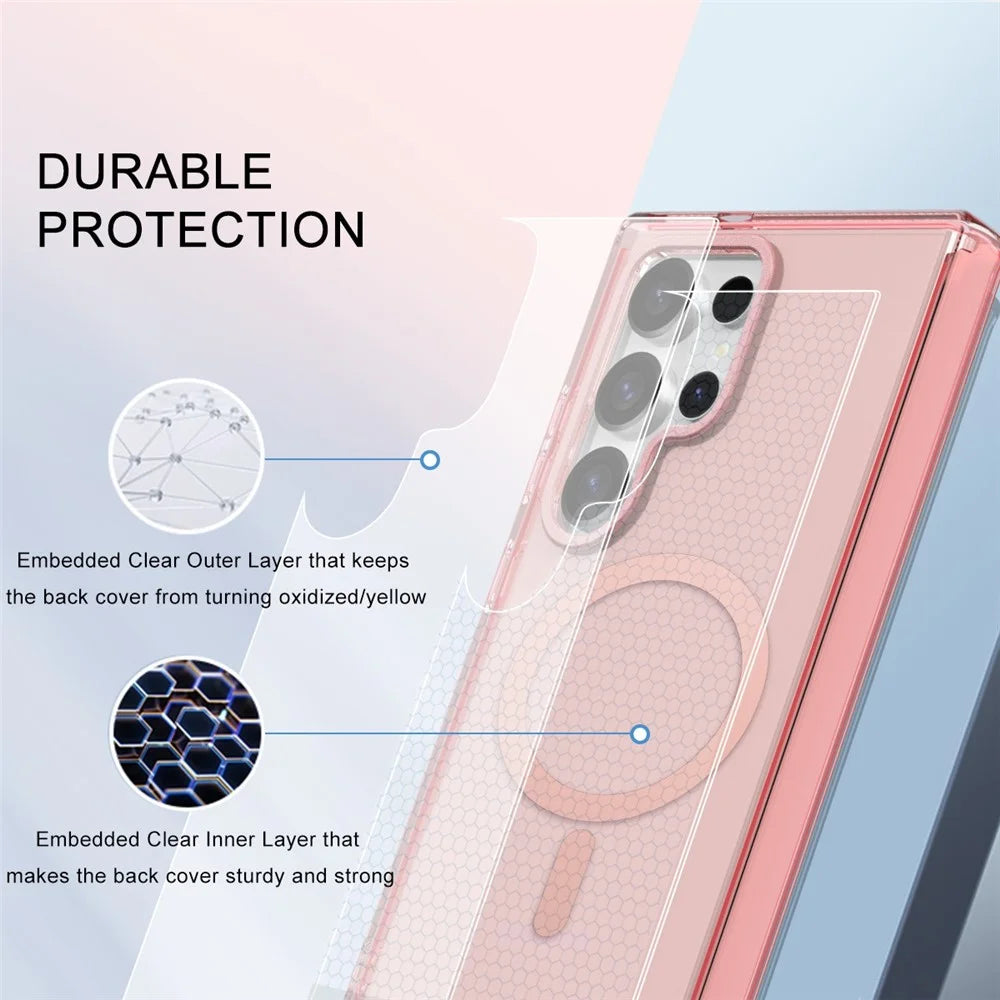 For Samsung Galaxy S25 Ultra Magnetic Case PC+TPU Clear Phone Cover (Without PET Screen Film) - Pink - 7