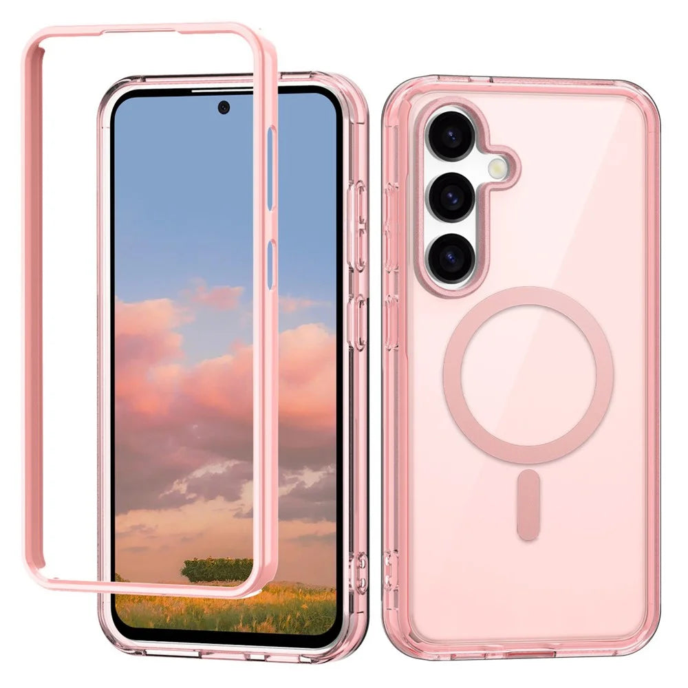 For Samsung Galaxy S25+ Magnetic Case PC+TPU Clear Phone Cover (Without PET Screen Film) - Pink - 1