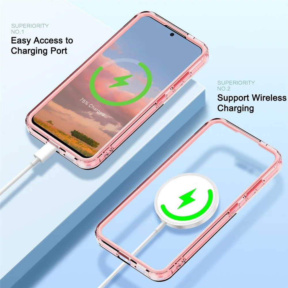 For Samsung Galaxy S25+ Magnetic Case PC+TPU Clear Phone Cover (Without PET Screen Film) - Pink - 2