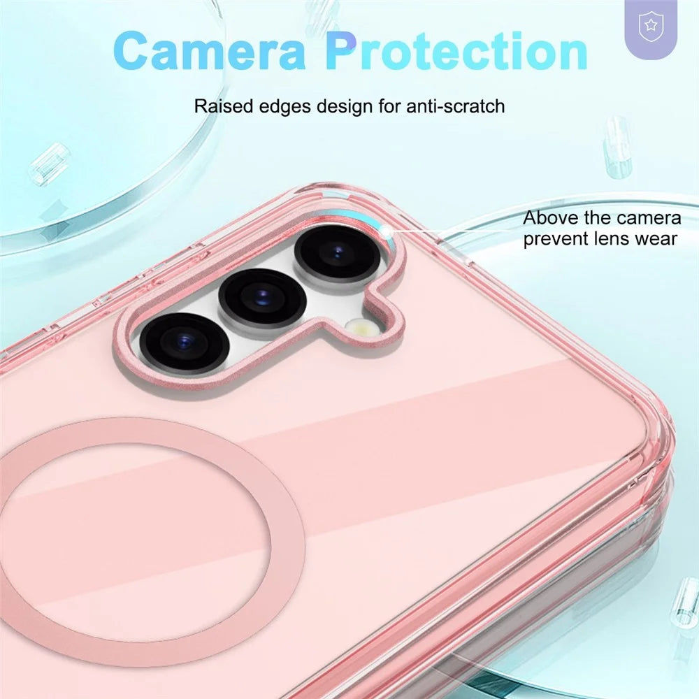 For Samsung Galaxy S25+ Magnetic Case PC+TPU Clear Phone Cover (Without PET Screen Film) - Pink - 4