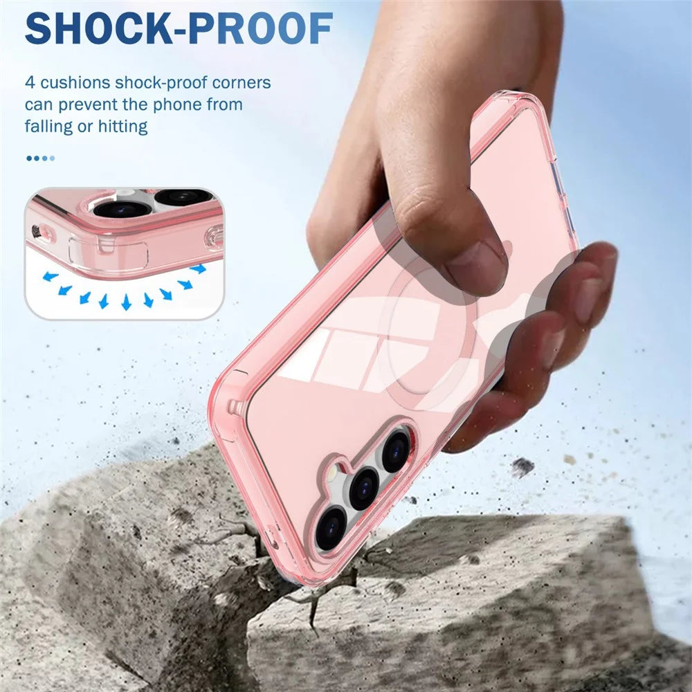 For Samsung Galaxy S25 Magnetic Case PC+TPU Clear Phone Cover (Without PET Screen Film) - Pink - 5