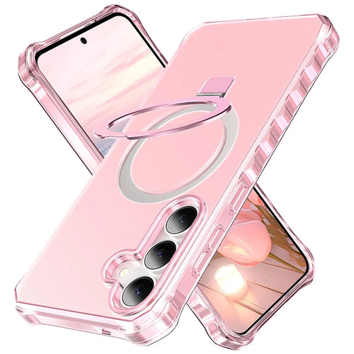 For Samsung Galaxy S25 / S24 Magnetic Case Matte Kickstand Hybrid Phone Cover Small Wavy Edge - Pink - 1