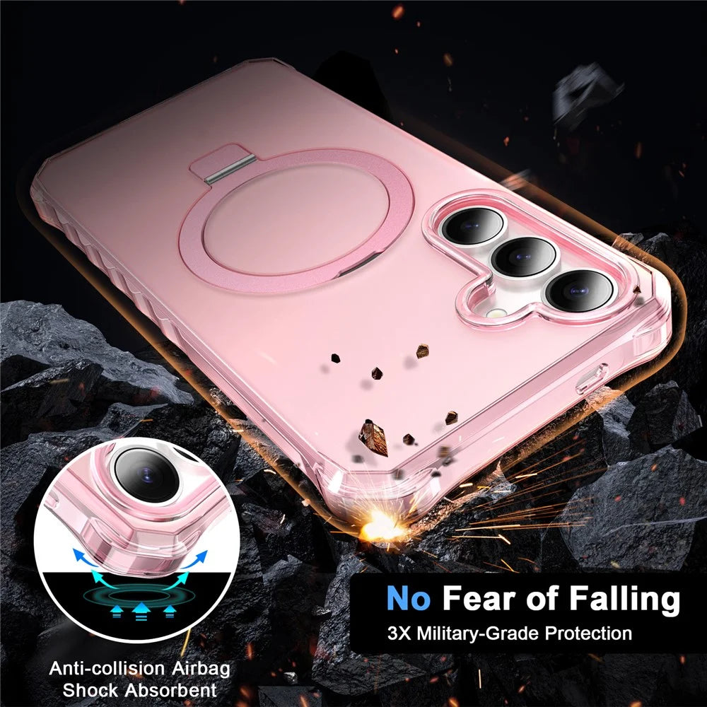 For Samsung Galaxy S25 / S24 Magnetic Case Matte Kickstand Hybrid Phone Cover Small Wavy Edge - Pink - 3