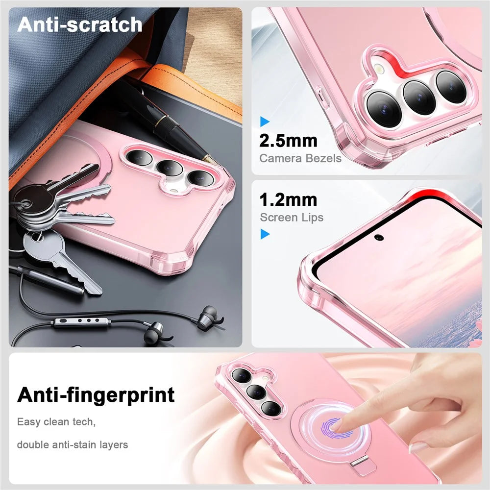 For Samsung Galaxy S25 / S24 Magnetic Case Matte Kickstand Hybrid Phone Cover Small Wavy Edge - Pink - 4