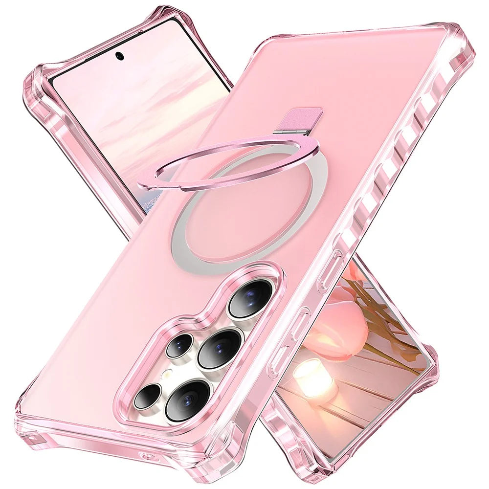 For Samsung Galaxy S24 Ultra Case Small Wavy Edge Magnetic Case Frosted Anti-Drop PC + TPU Phone Cover - Pink - 1