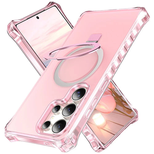For Samsung Galaxy S24 Ultra Case Small Wavy Edge Magnetic Case Frosted Anti-Drop PC + TPU Phone Cover - Pink - 1