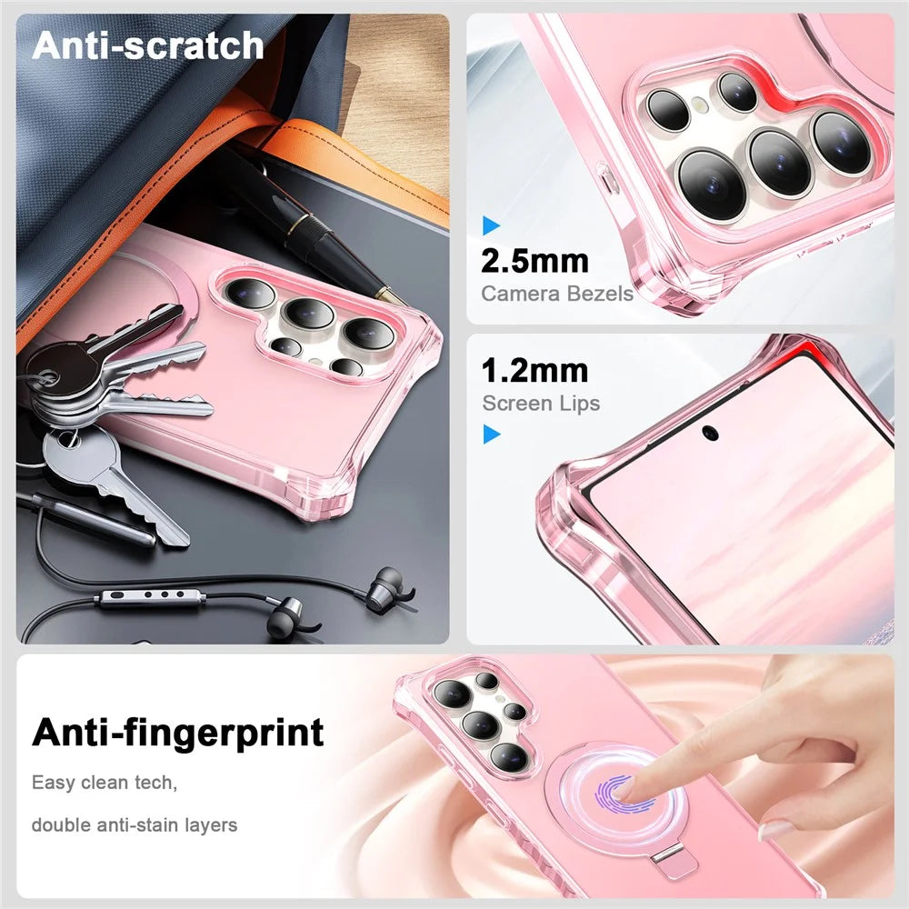 For Samsung Galaxy S24 Ultra Case Small Wavy Edge Magnetic Case Frosted Anti-Drop PC + TPU Phone Cover - Pink - 4