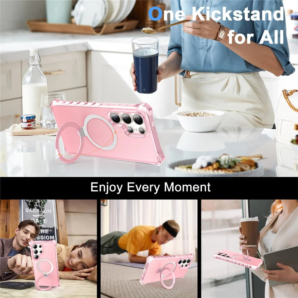 For Samsung Galaxy S24 Ultra Case Small Wavy Edge Magnetic Case Frosted Anti-Drop PC + TPU Phone Cover - Pink - 5