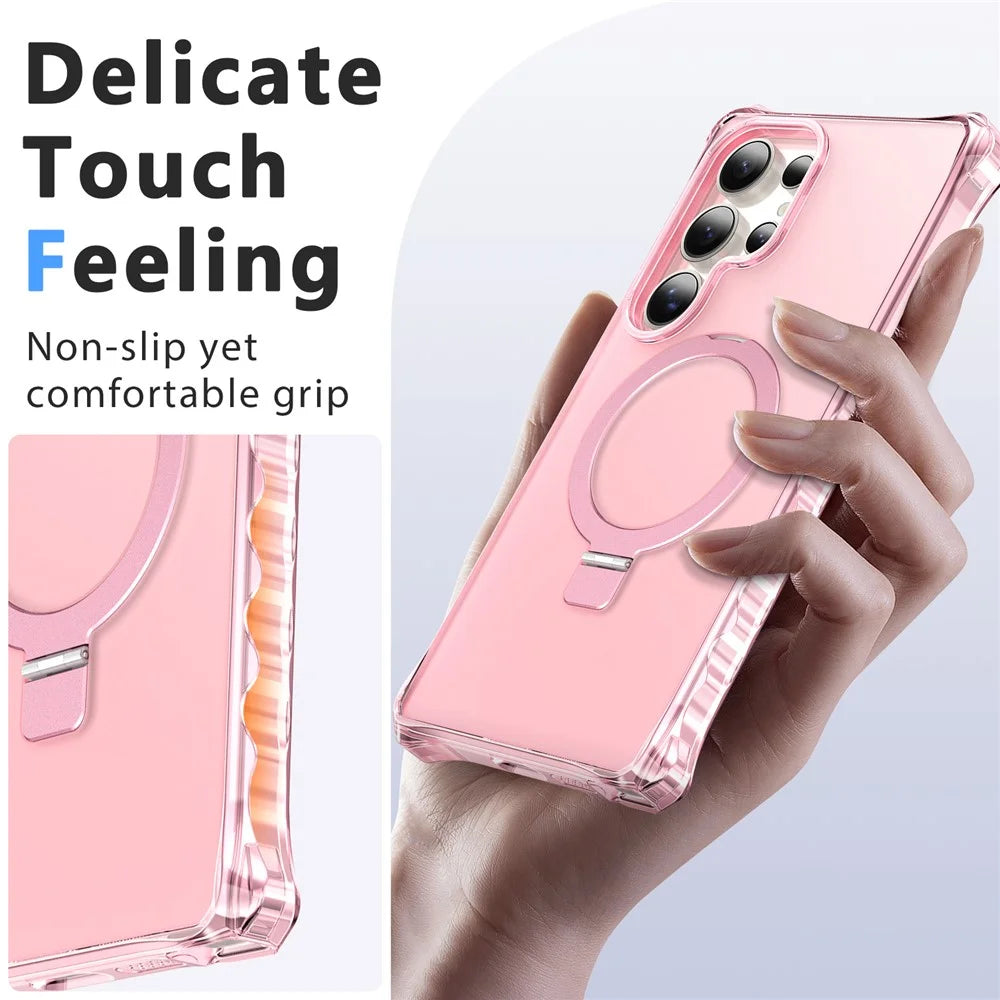 For Samsung Galaxy S24 Ultra Case Small Wavy Edge Magnetic Case Frosted Anti-Drop PC + TPU Phone Cover - Pink - 6