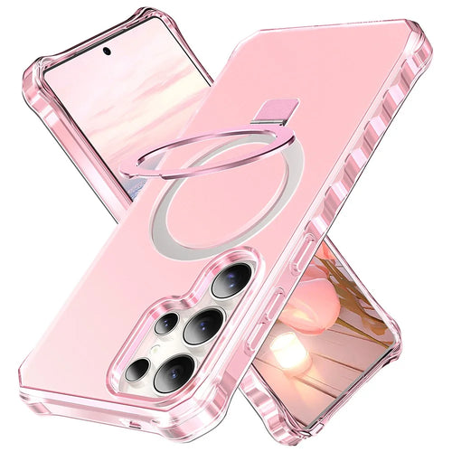 For Samsung Galaxy S25 Ultra Case Small Wavy Edge Magnetic Case Frosted Anti-Drop PC + TPU Phone Cover - Pink - 1