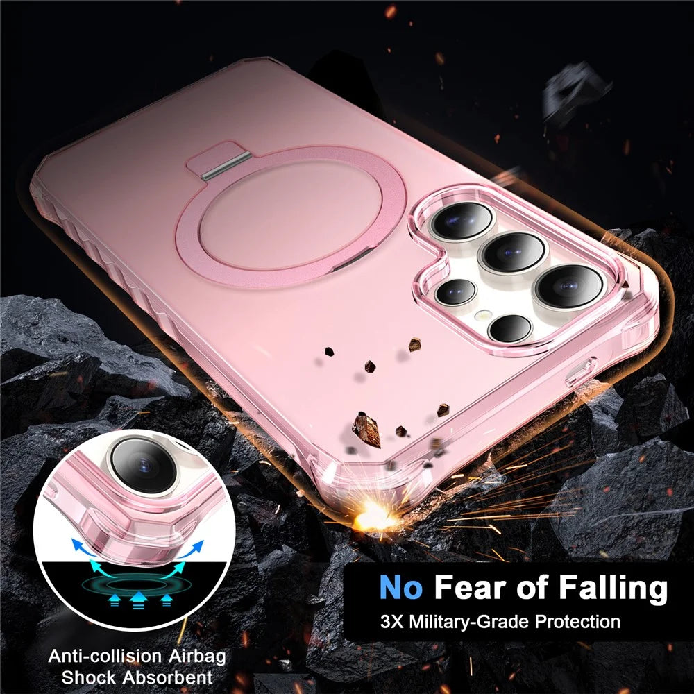 For Samsung Galaxy S25 Ultra Case Small Wavy Edge Magnetic Case Frosted Anti-Drop PC + TPU Phone Cover - Pink - 3