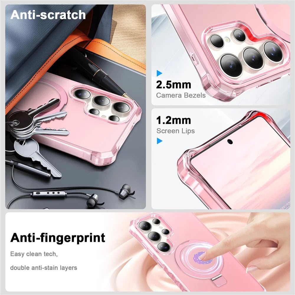 For Samsung Galaxy S25 Ultra Case Small Wavy Edge Magnetic Case Frosted Anti-Drop PC + TPU Phone Cover - Pink - 4