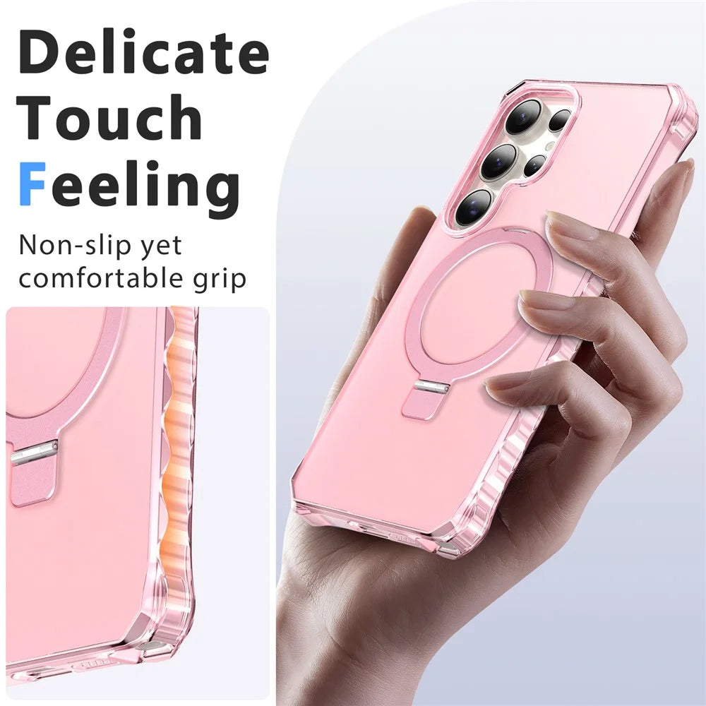 For Samsung Galaxy S25 Ultra Case Small Wavy Edge Magnetic Case Frosted Anti-Drop PC + TPU Phone Cover - Pink - 6