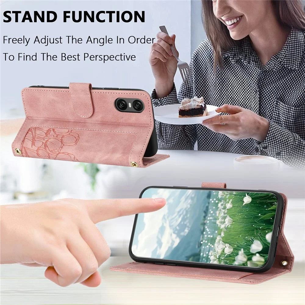 For Sony Xperia 10 VI Tulip Leather Case Phone Cover with 5 Card Slots Wallet - Pink - 4