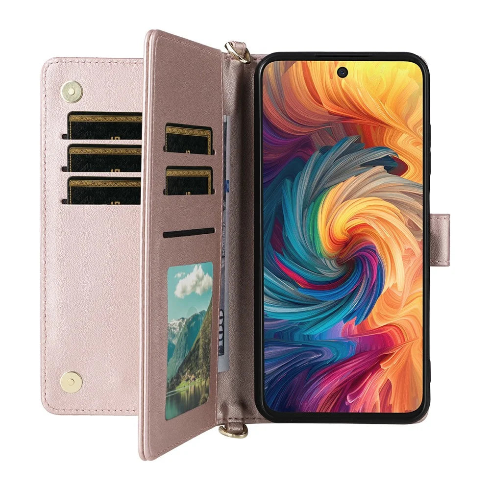 For ZTE Blade V70 / nubia V70 Wallet Case with Shoulder / Wrist Strap Leather Phone Cover Stand - Pink - 2