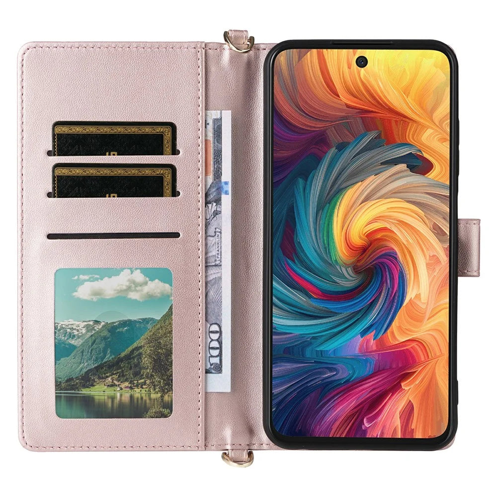 For ZTE Blade V70 / nubia V70 Wallet Case with Shoulder / Wrist Strap Leather Phone Cover Stand - Pink - 3