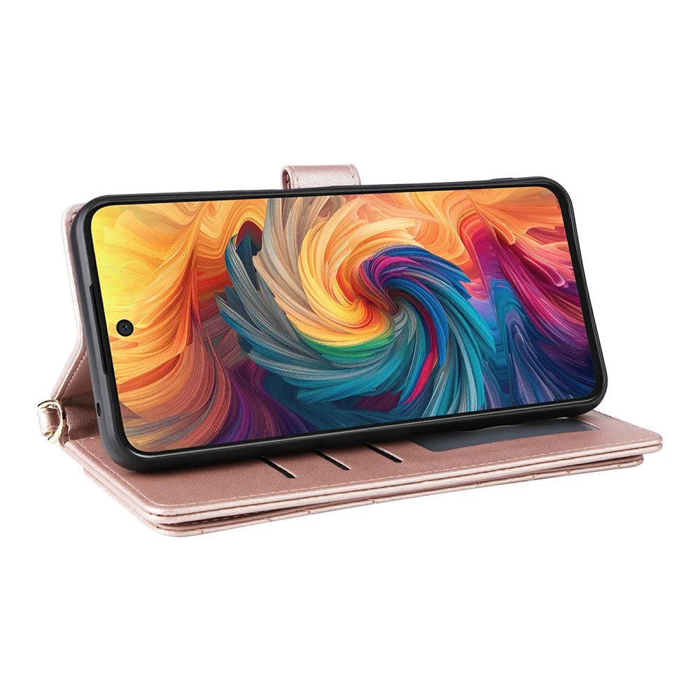 For ZTE Blade V70 / nubia V70 Wallet Case with Shoulder / Wrist Strap Leather Phone Cover Stand - Pink - 5