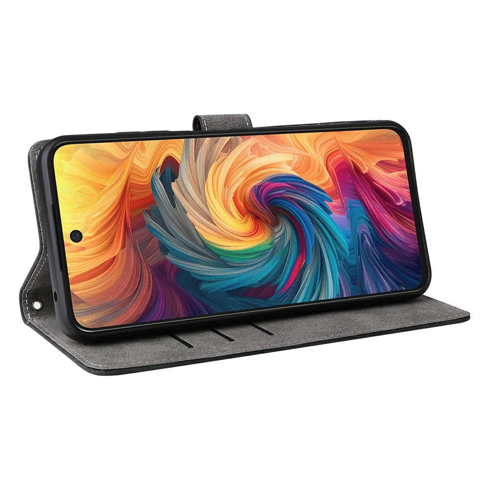 For ZTE Blade V70 / nubia V70 Wallet Case RFID Blocking PU Leather Cover Stand View - Black - 3