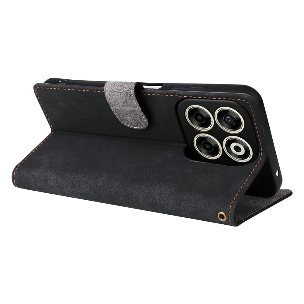 For ZTE Blade V70 / nubia V70 Wallet Case RFID Blocking PU Leather Cover Stand View - Black - 4