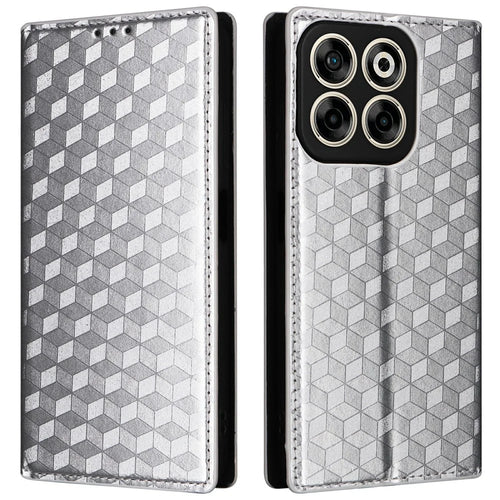 For ZTE Blade V70 / nubia V70 Wallet Case Rhombus Imprinted Leather Phone Cover - Silver - 1