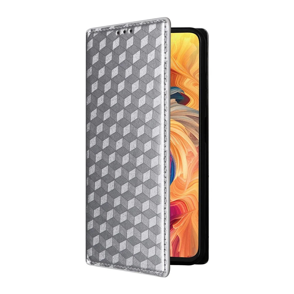 For ZTE Blade V70 / nubia V70 Wallet Case Rhombus Imprinted Leather Phone Cover - Silver - 6