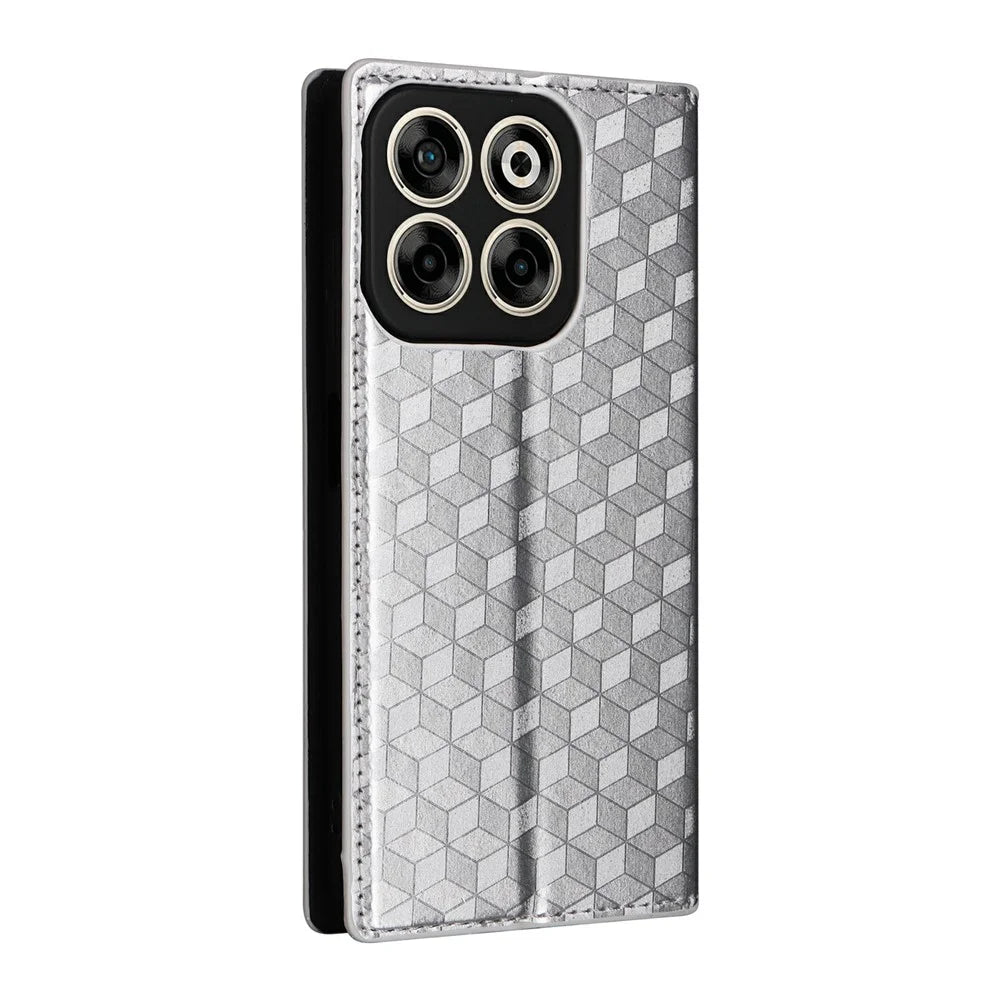 For ZTE Blade V70 / nubia V70 Wallet Case Rhombus Imprinted Leather Phone Cover - Silver - 7