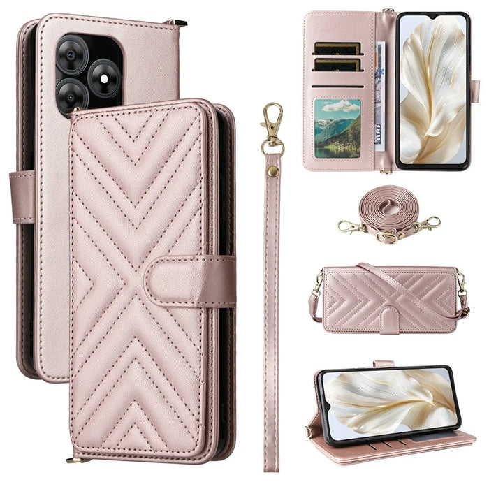 For Blackview Wave 8C Wallet Case with Shoulder / Wrist Strap Leather Phone Cover Stand - Pink - 1